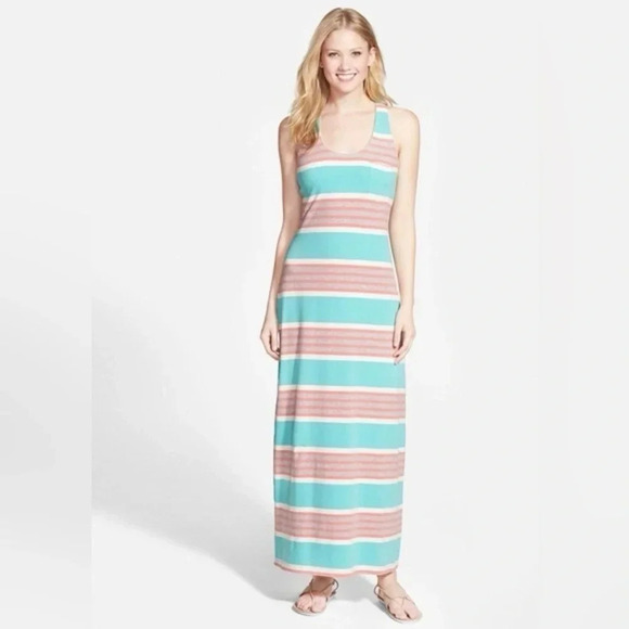 Tommy Bahama Beachy Relaxed Modest Striped Criss Cross Back Lounge Maxi Dress - Picture 1 of 7